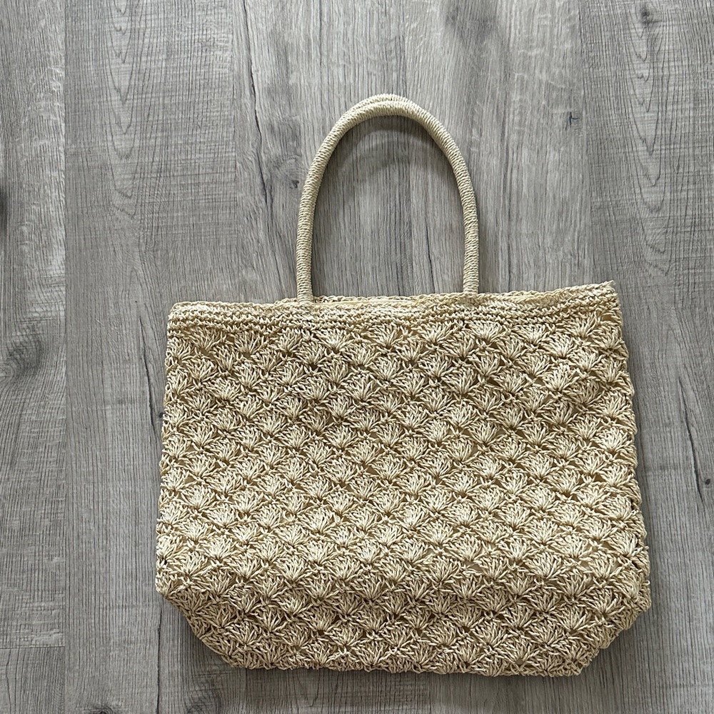 Haute Hippie Cream Woven Tote Bag